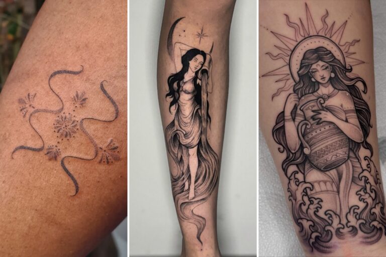 Aesthetic aquarius tattoo designs and delicate ink ideas collage