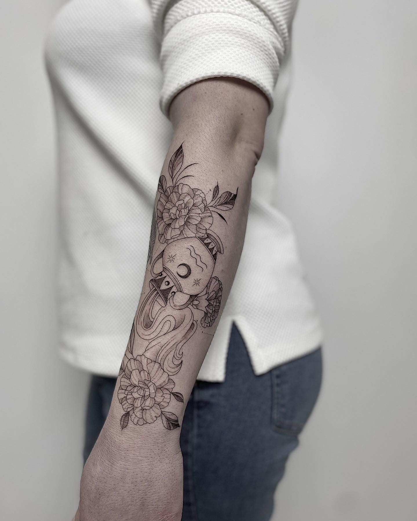 Floral Aquarius Water Jug Tattoo