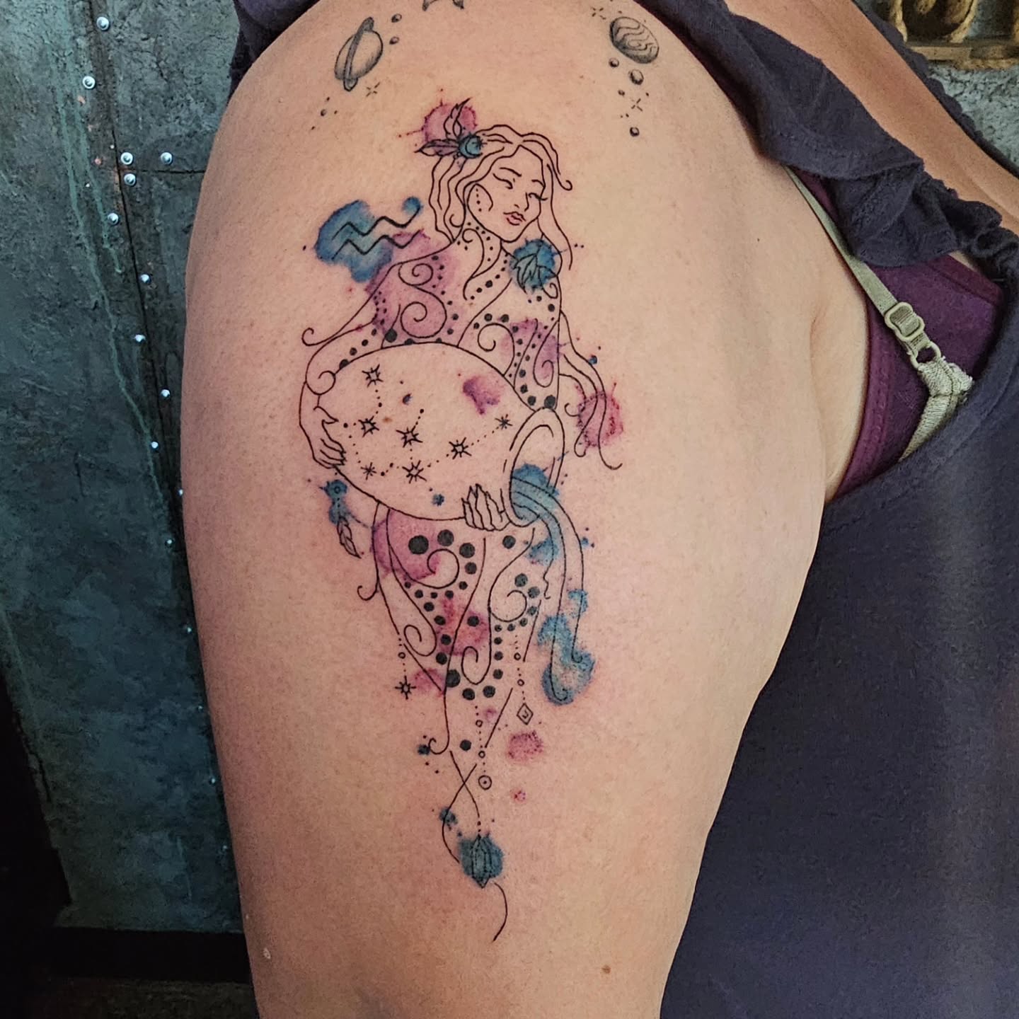 Watercolor Aquarius Water Bearer Tattoo