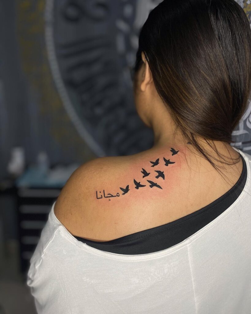 Arabic Freedom with Flying Birds Tattoo bird tattoo ideas for women with meaning tattoo