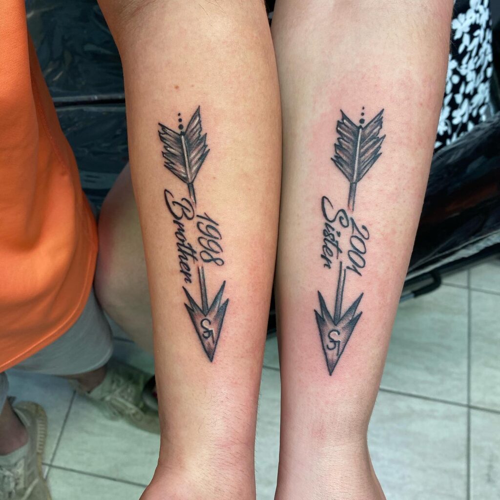 Arrow and Birth Year Sibling Tattoo brother sister tattoos tattoo