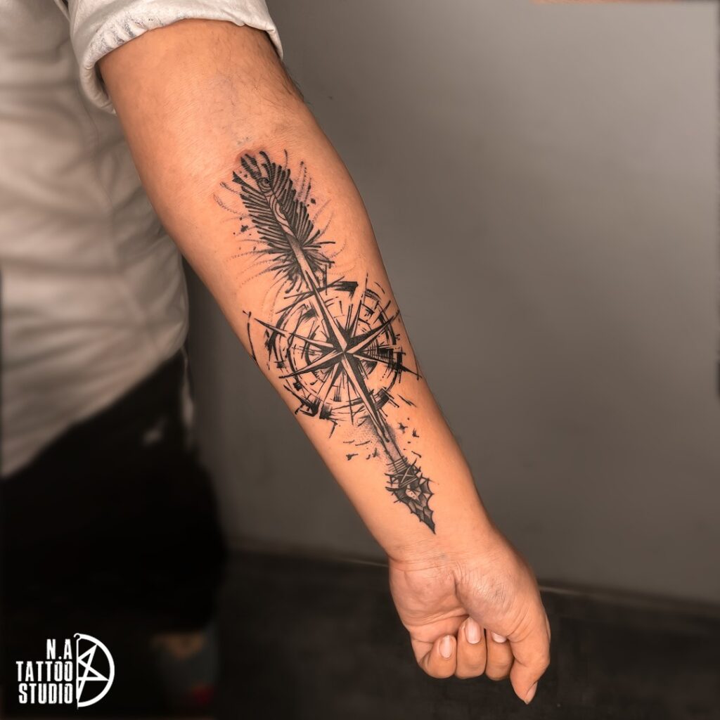 Arrow and Compass Sketch Tattoo timeless compass tattoo designs tattoo