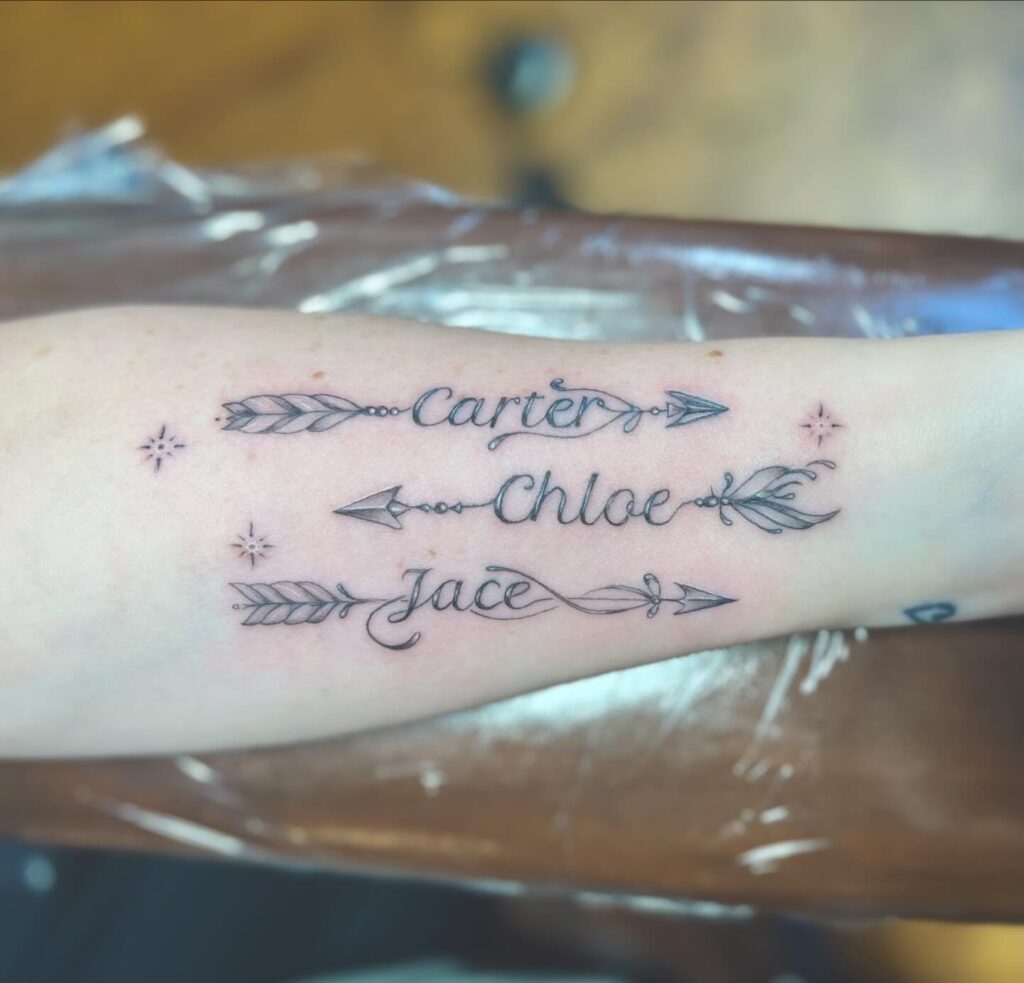 Arrows and Stars with Names grandchildren tattoos for grandparents tattoo