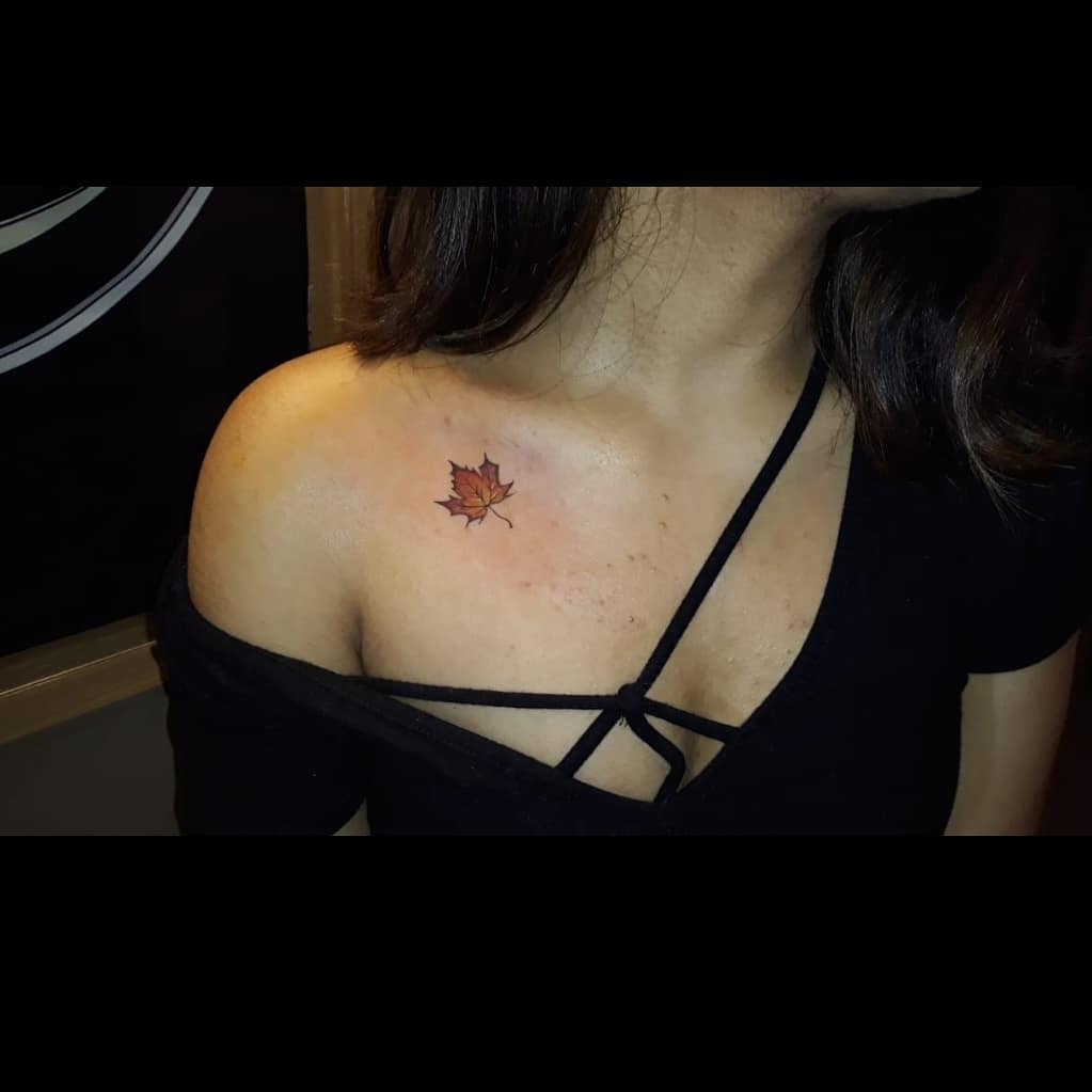 Geometric Floral Collarbone Tattoo