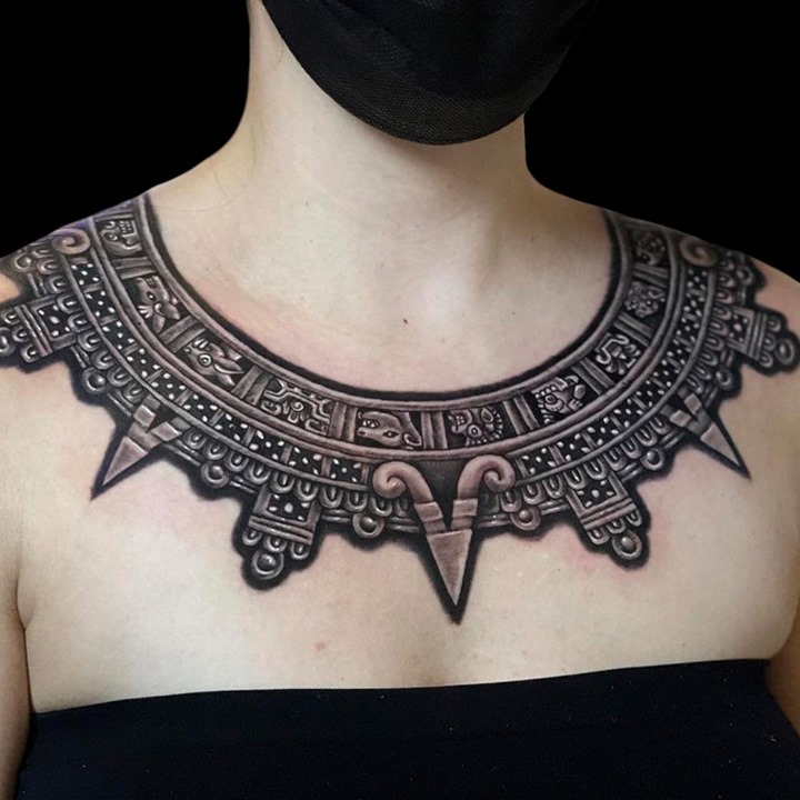 Samurai Bead Necklace Tattoo With Oni Mask Pendant