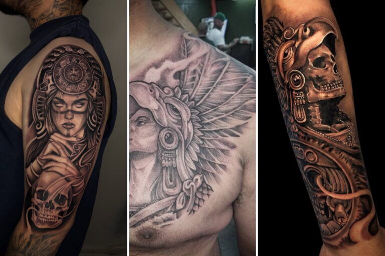 Aesthetic aztec warrior tattoos and delicate ink ideas collage