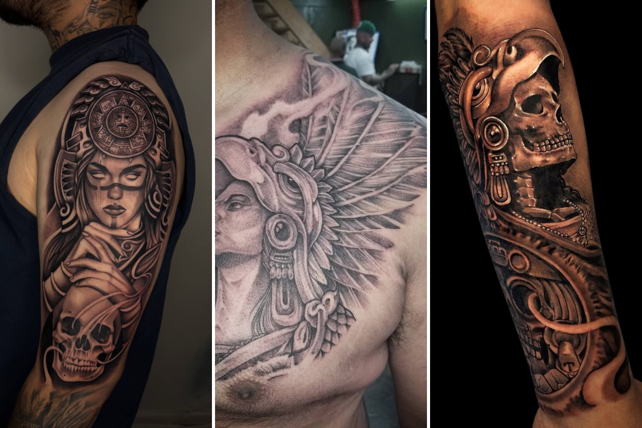 Aesthetic aztec warrior tattoos and delicate ink ideas collage