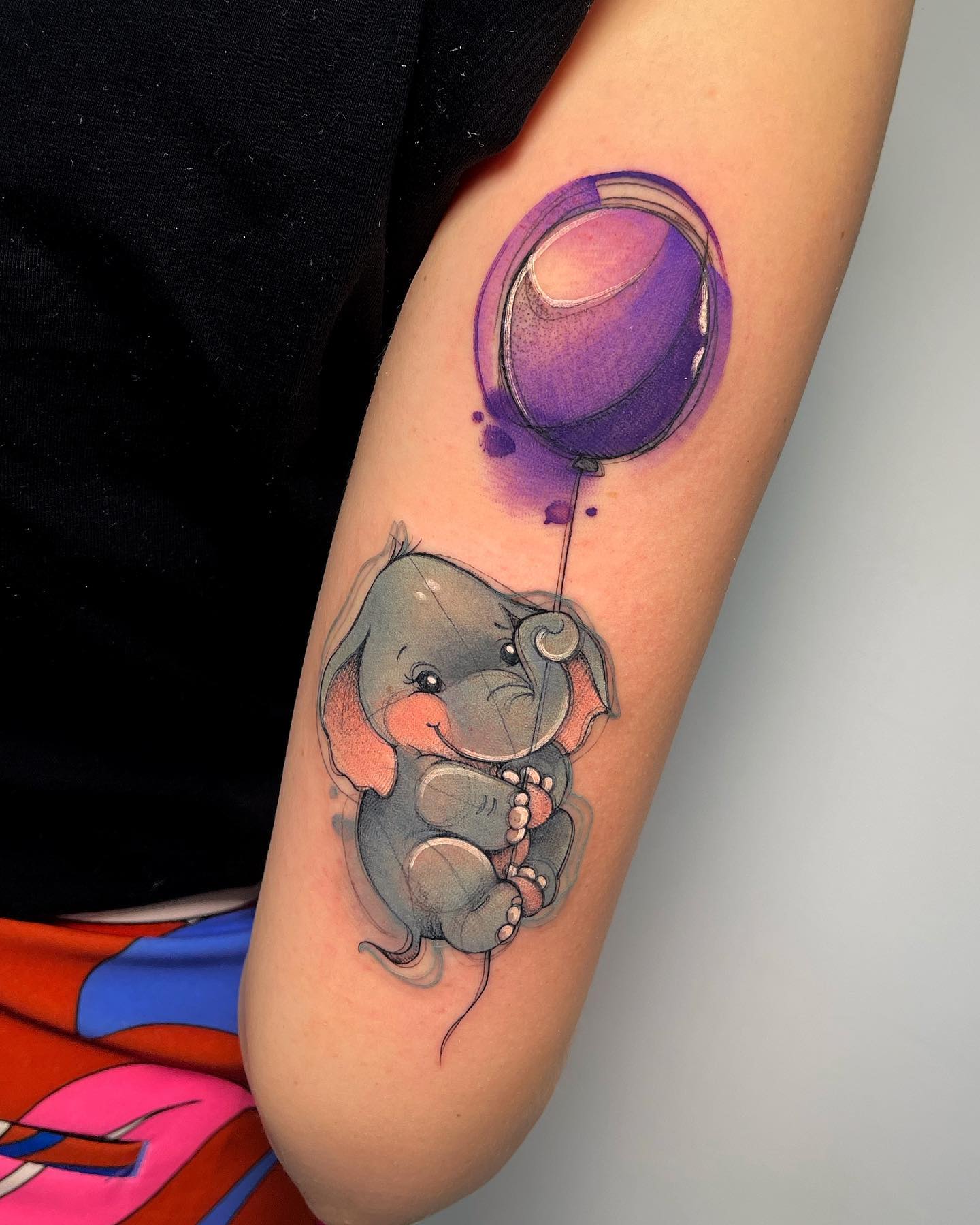 Baby Elephant With Purple Balloon Tattoo baby elephant tattoo ideas tattoo