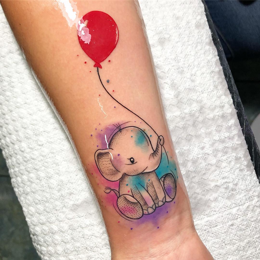 Baby Elephant With Red Balloon Tattoo baby elephant tattoo ideas tattoo