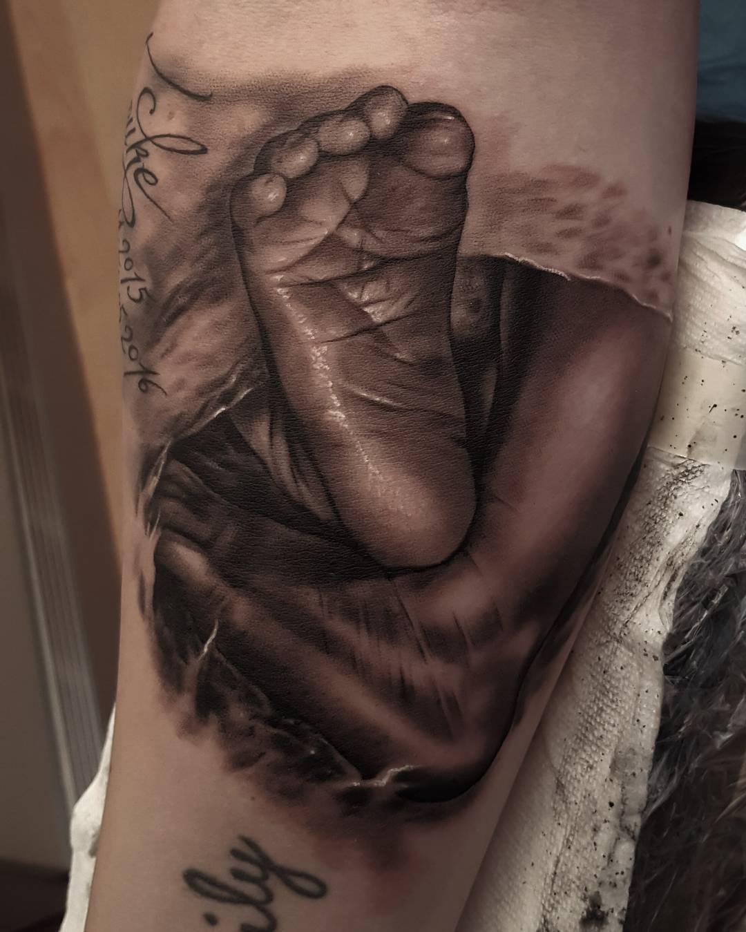Baby Footprint With Heartbeat Line Tattoo baby feet tattoos ideas tattoo