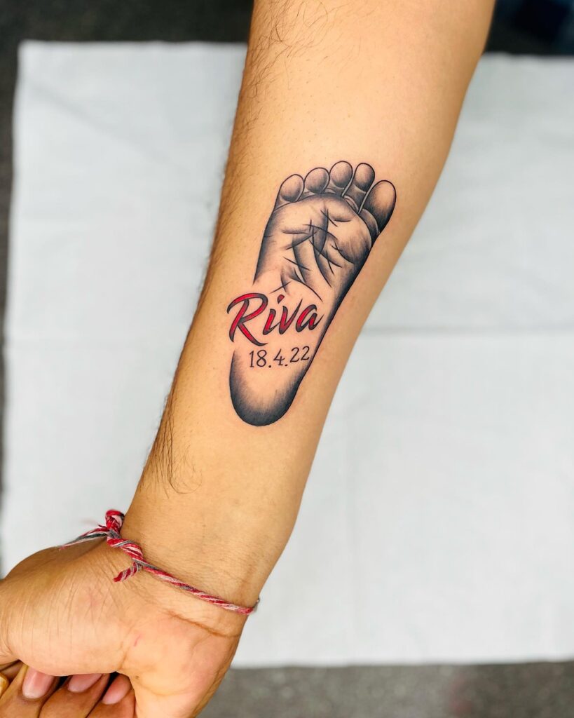 Name With Heart Outline Tattoo