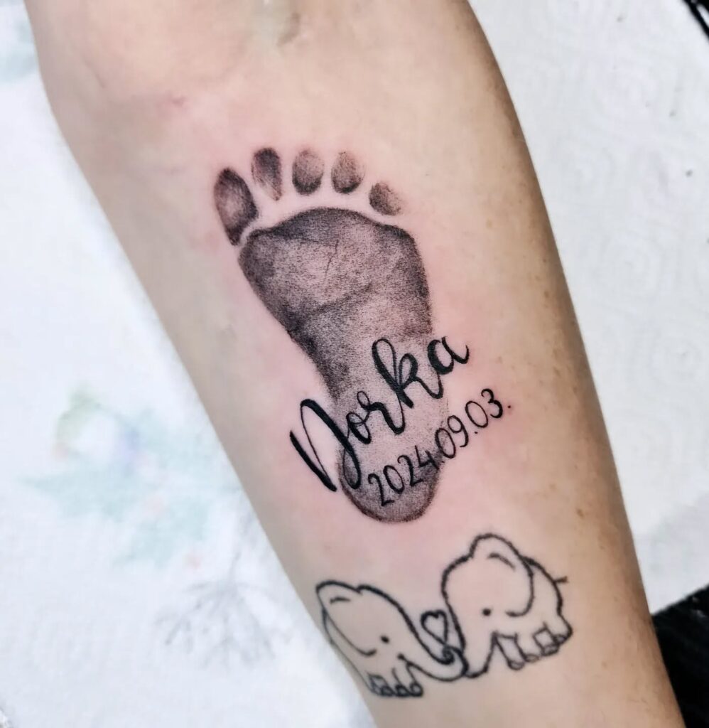 Baby Footprint with Name and Date Tattoo baby feet tattoos tattoo