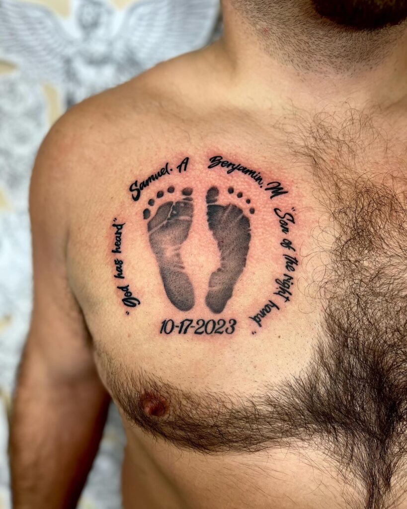 Baby Footprints with Name, Date, and Meaningful Quote Tattoo baby feet tattoos tattoo
