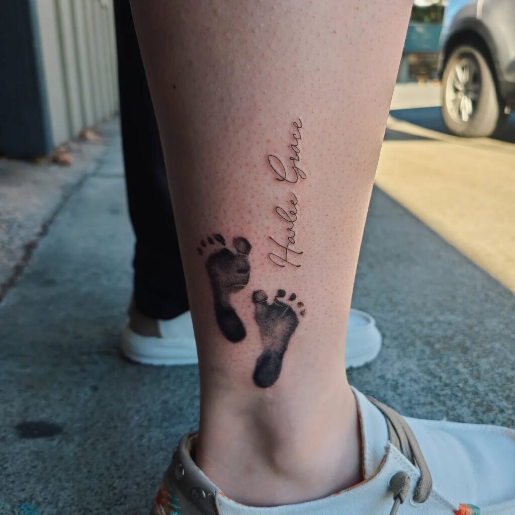 Baby Footprints with Name Tattoo baby feet tattoos tattoo