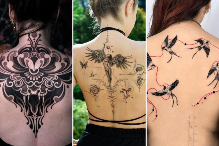 Aesthetic back tattoo women ideas and delicate ink ideas collage