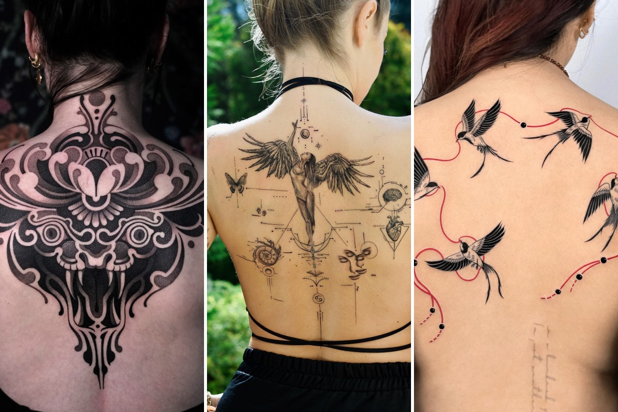 Aesthetic back tattoo women ideas and delicate ink ideas collage