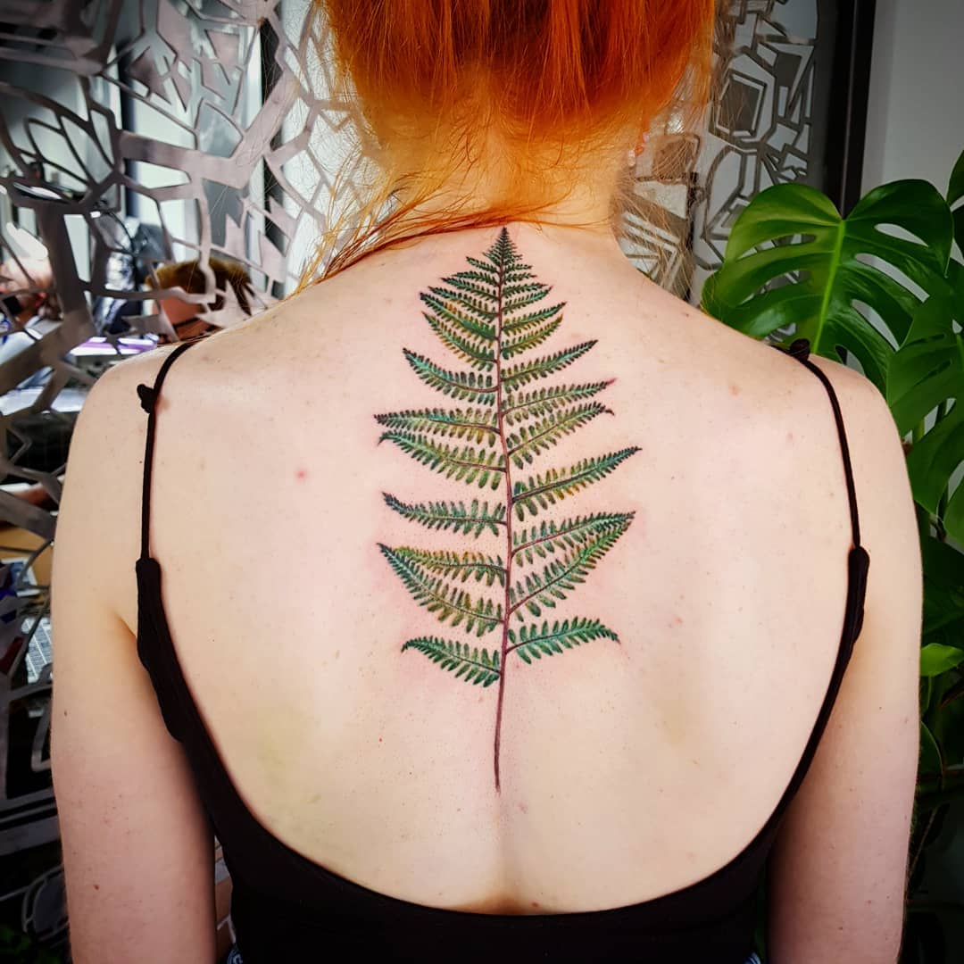 Fern Frond Spine Back Tattoo