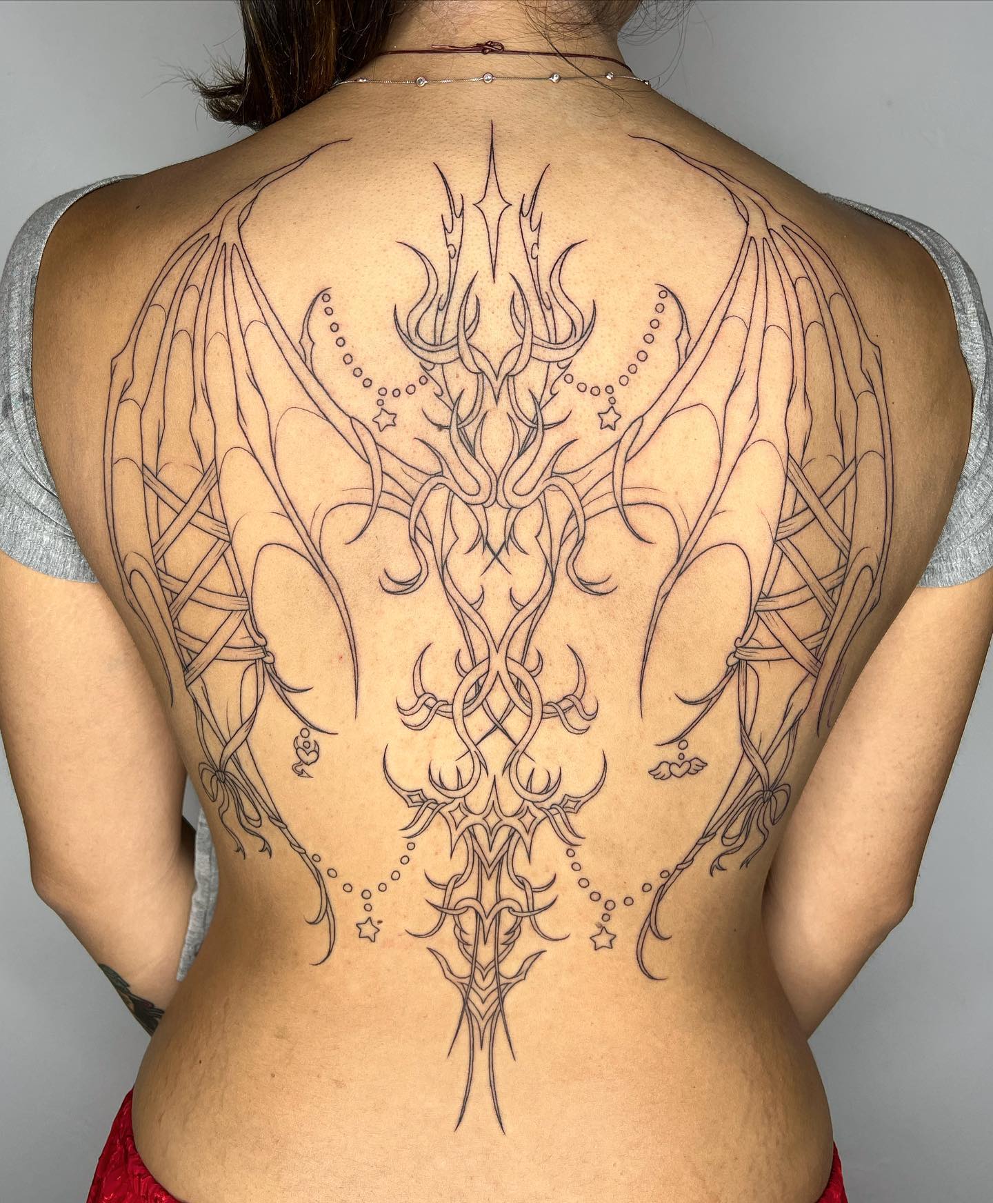 Gothic Dragon Wings Back Tattoo