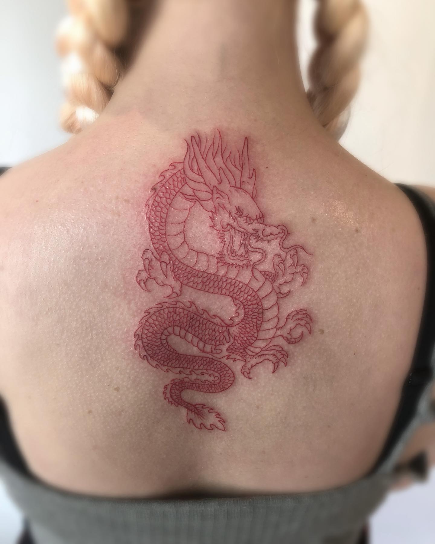 Red Dragon Upper Back Tattoo