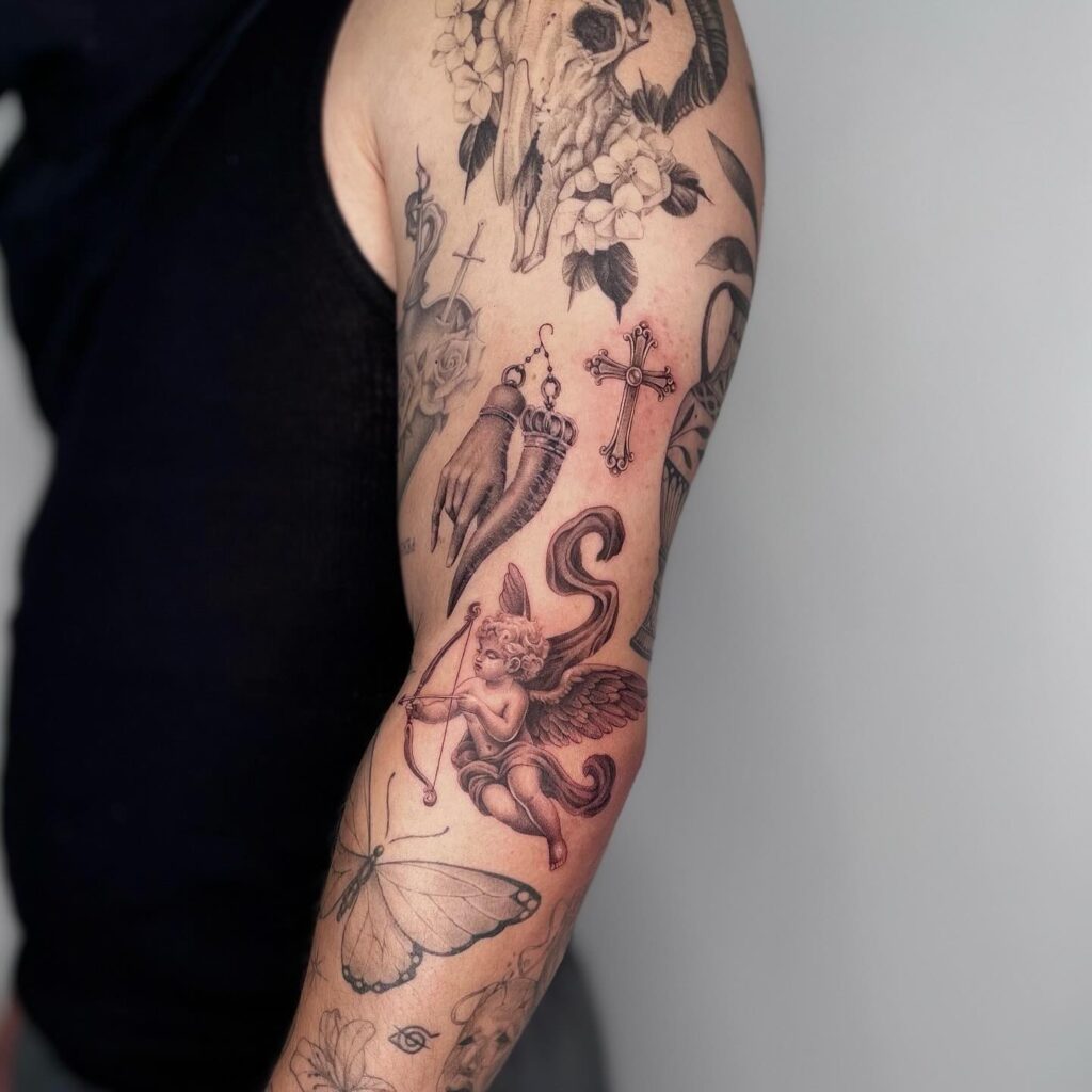 Eclectic Nature-Inspired Patchwork Tattoo