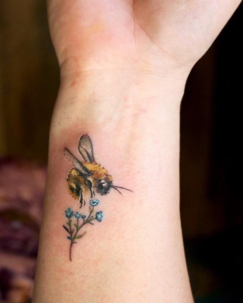 Bee and Wildflower Tattoo minimal tiny flower tattoo ideas tattoo
