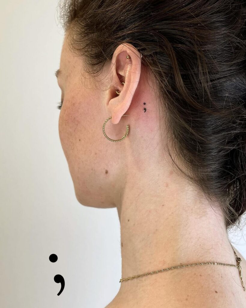 Behind the Ear Semi-Colon Tattoo meaningful semicolon tattoo ideas tattoo