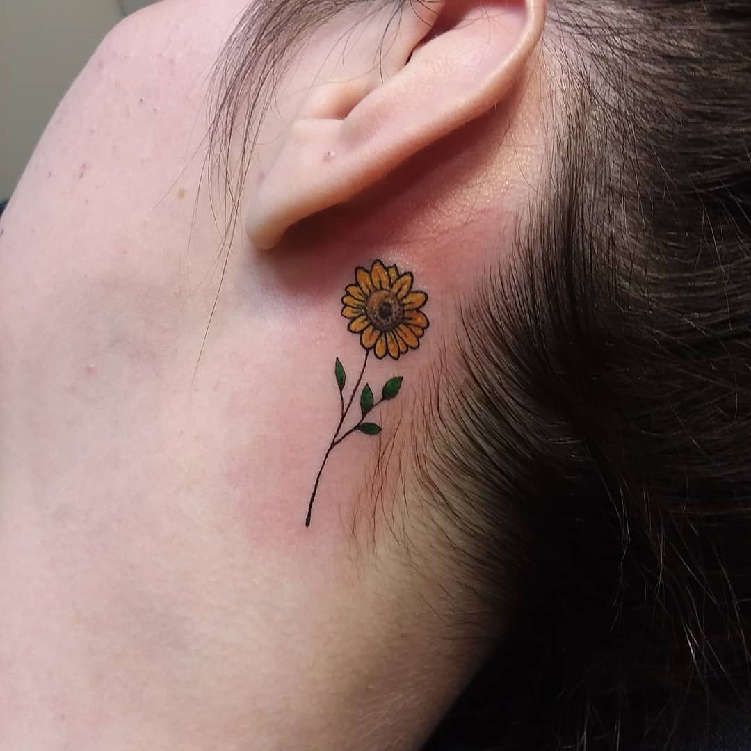 Behind the Ear Sunflower Tattoo small sunflower tattoos ideas tattoo