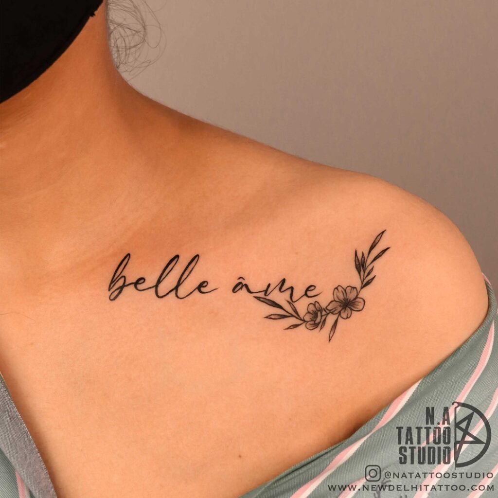 Minimalist Magnolia Collarbone Tattoo