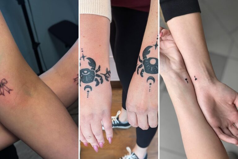 Aesthetic bestie tattoo ideas and delicate ink ideas collage