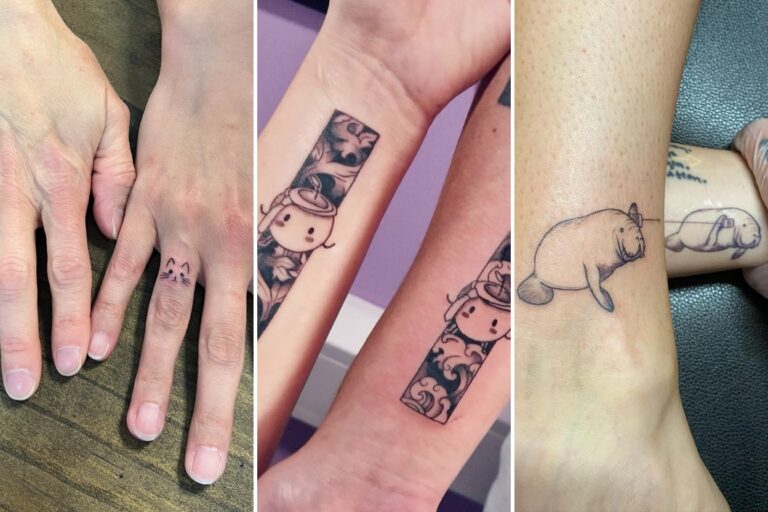 Aesthetic bestie tattoo ideas and delicate ink ideas collage