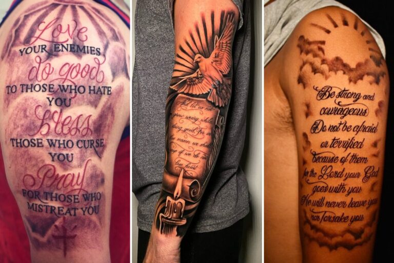 Aesthetic bible verse tattoo ideas for men and delicate ink ideas collage