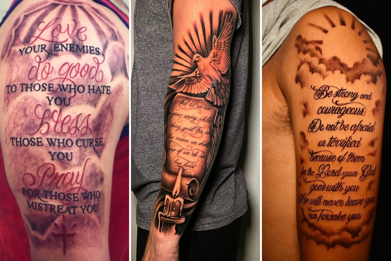 Aesthetic bible verse tattoo ideas for men and delicate ink ideas collage