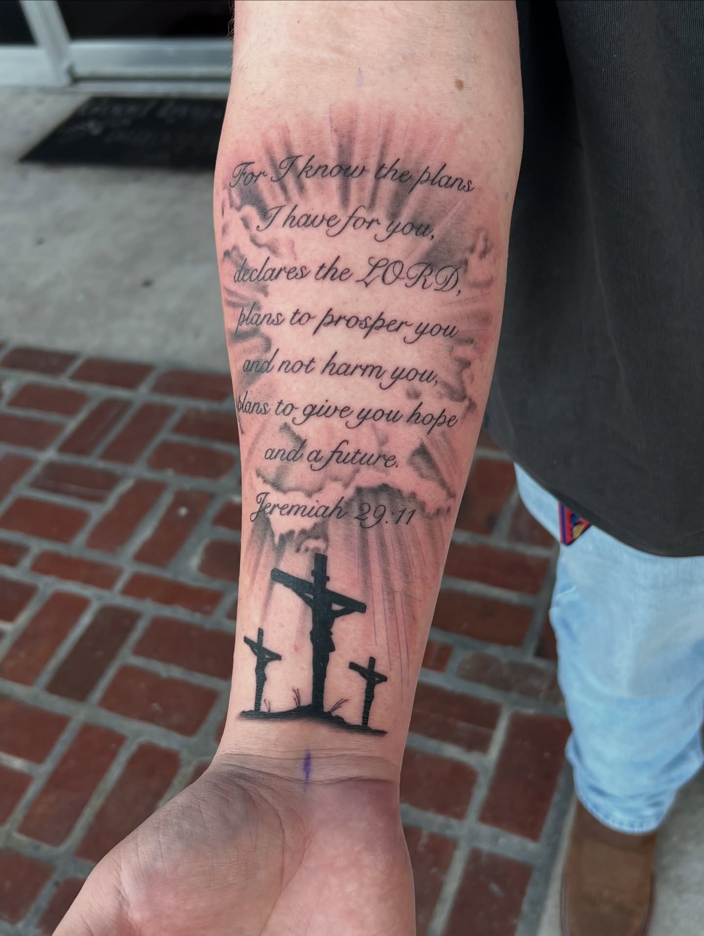 Jeremiah 29 11 Bible Verse And Three Crosses Tattoo