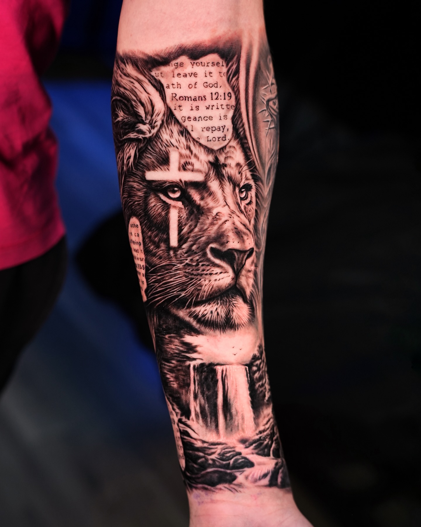 Lion And Romans 12 19 Bible Verse Tattoo