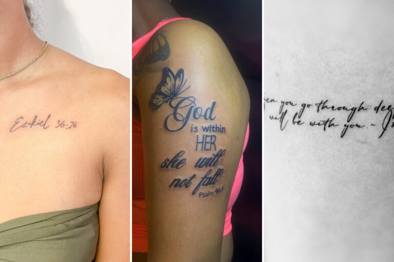Aesthetic bible verses tattoo ideas for women and delicate ink ideas collage