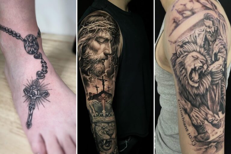 Aesthetic biblical tattoos and delicate ink ideas collage