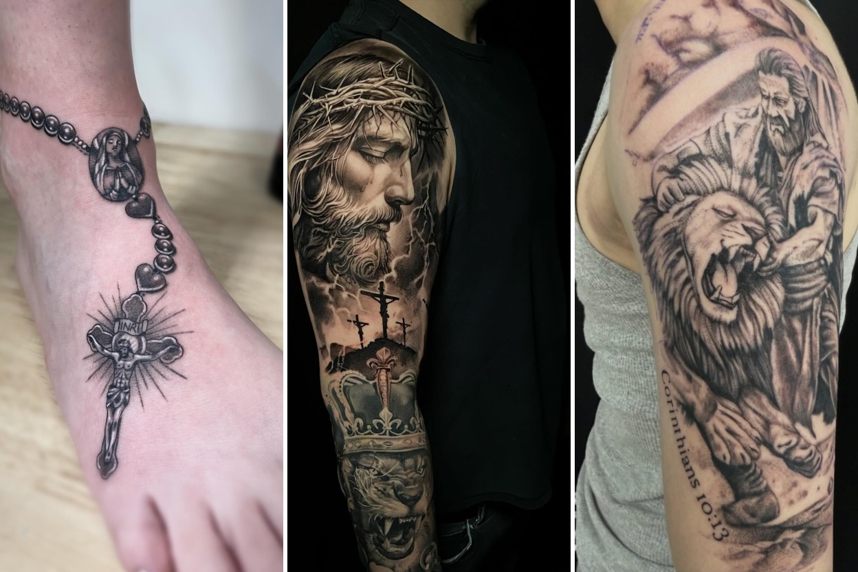 Aesthetic biblical tattoos and delicate ink ideas collage