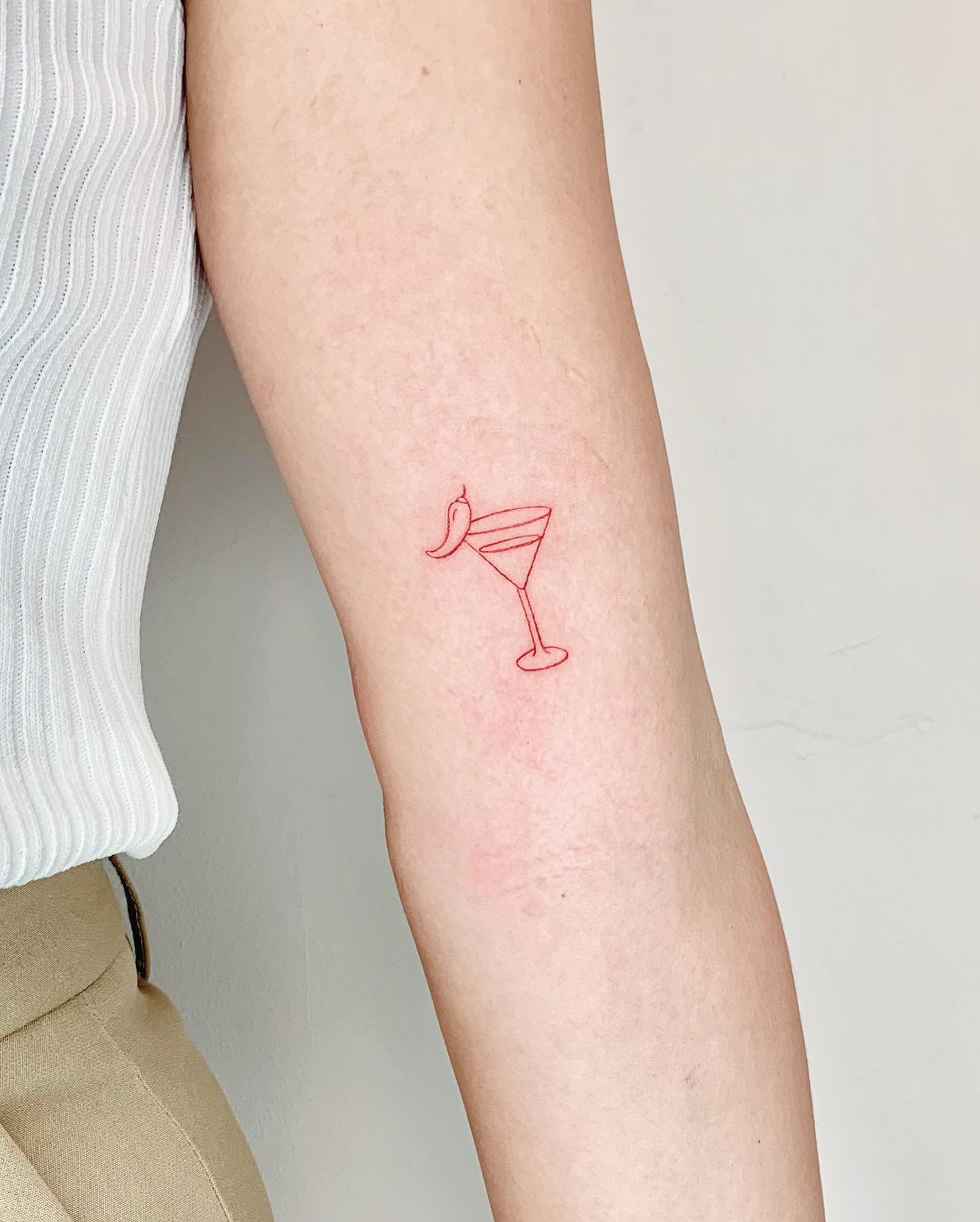 Chili Pepper Martini Glass Bicep Tattoo