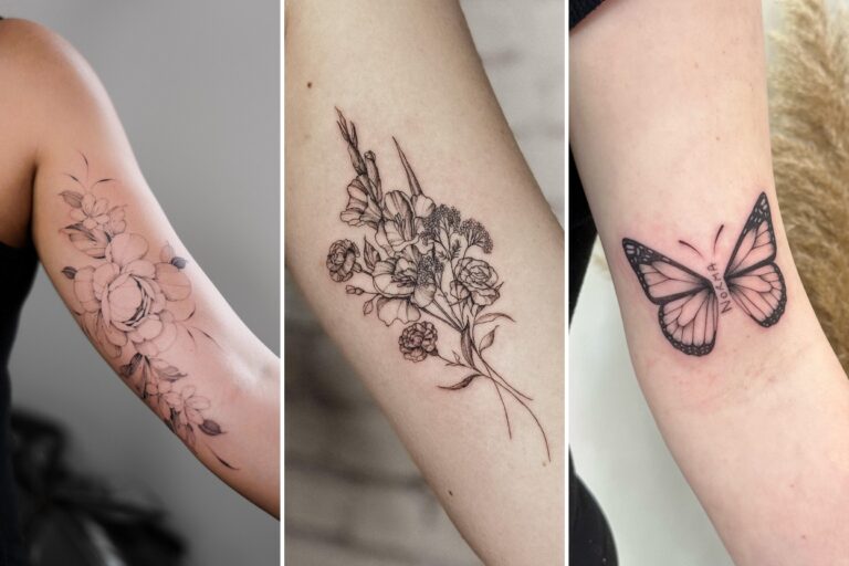 Aesthetic bicep tattoo ideas women and delicate ink ideas collage