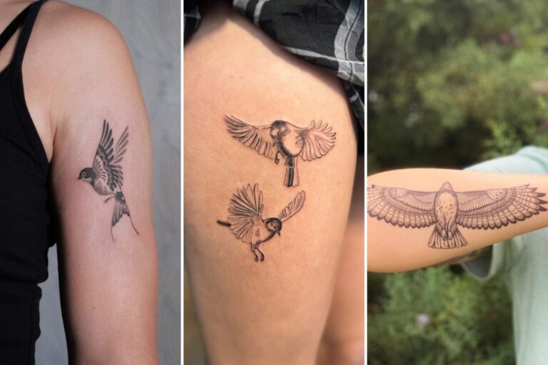 Aesthetic bird tattoo ideas for women with meaning and delicate ink ideas collage