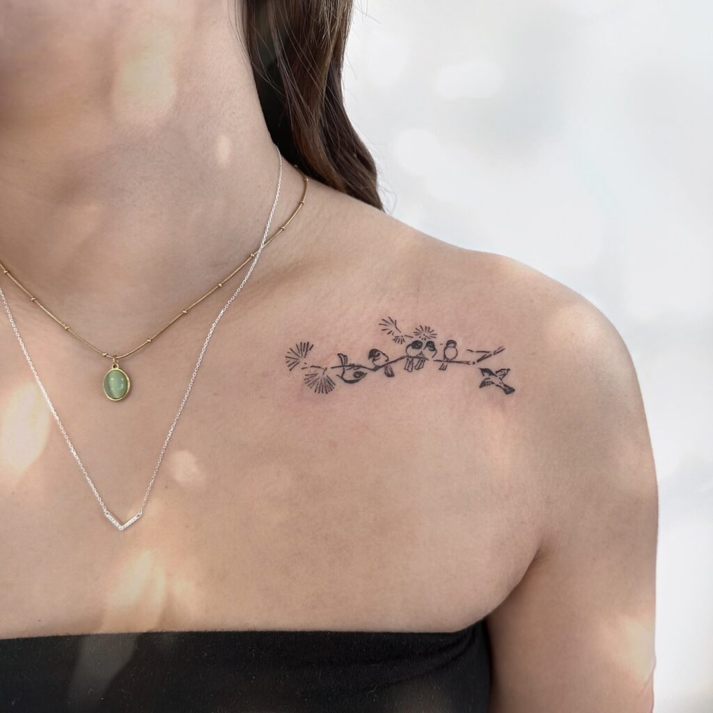 Gray Peony Collarbone Tattoo