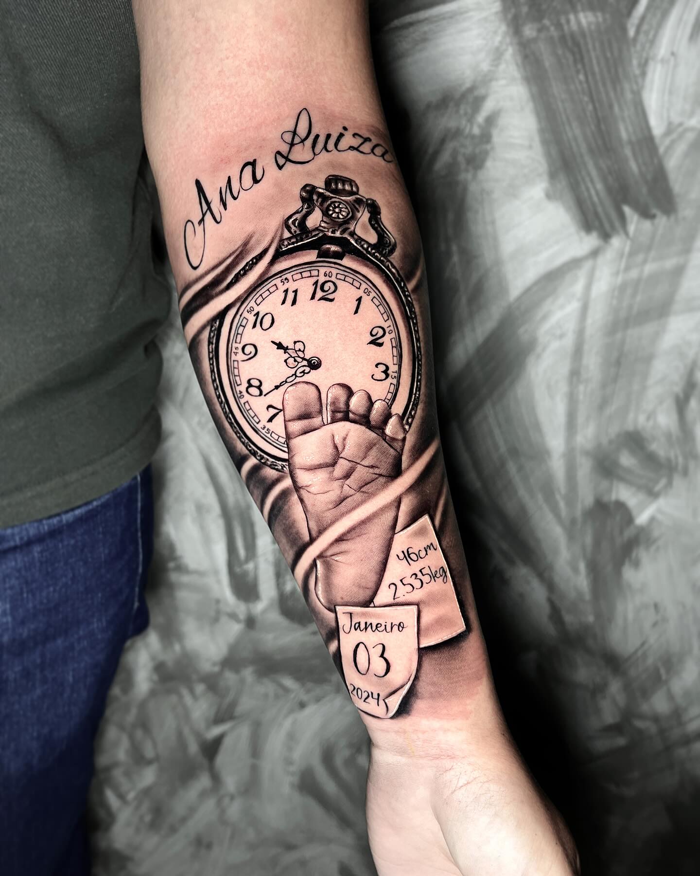 Birth Clock Tattoo With Baby Footprint and Birth Details birth clock tattoos tattoo