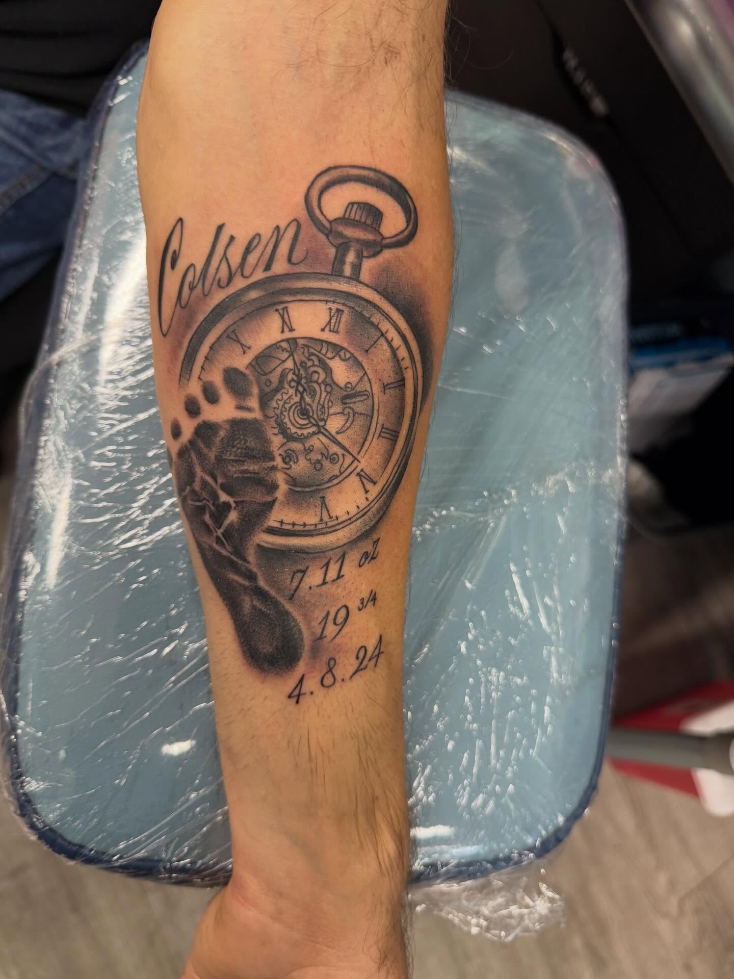 Three Birth Clock Tattoo With Sunflowers birth clock tattoos tattoo