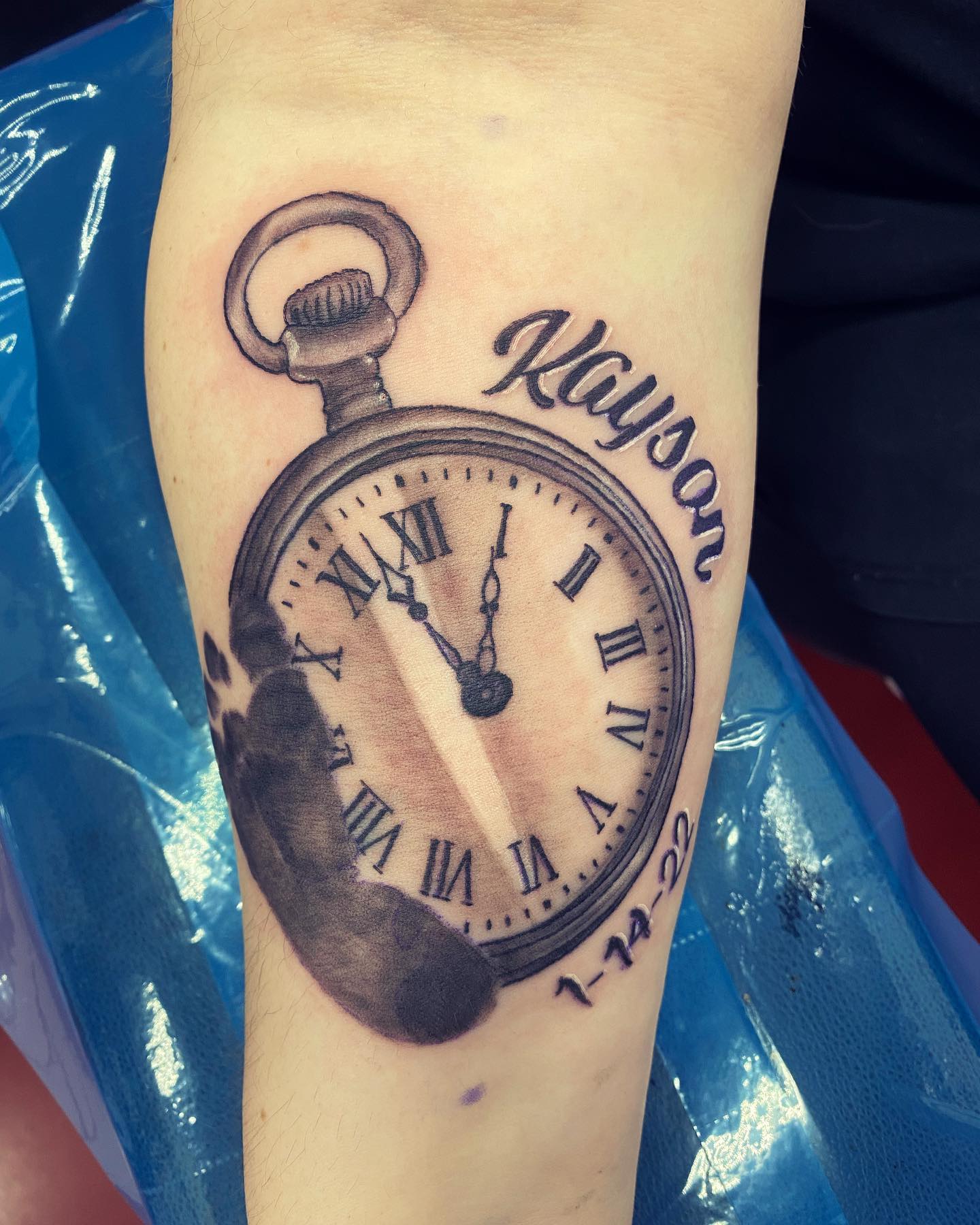 Double Heart Birth Clock Tattoo With Flowers birth clock tattoos tattoo