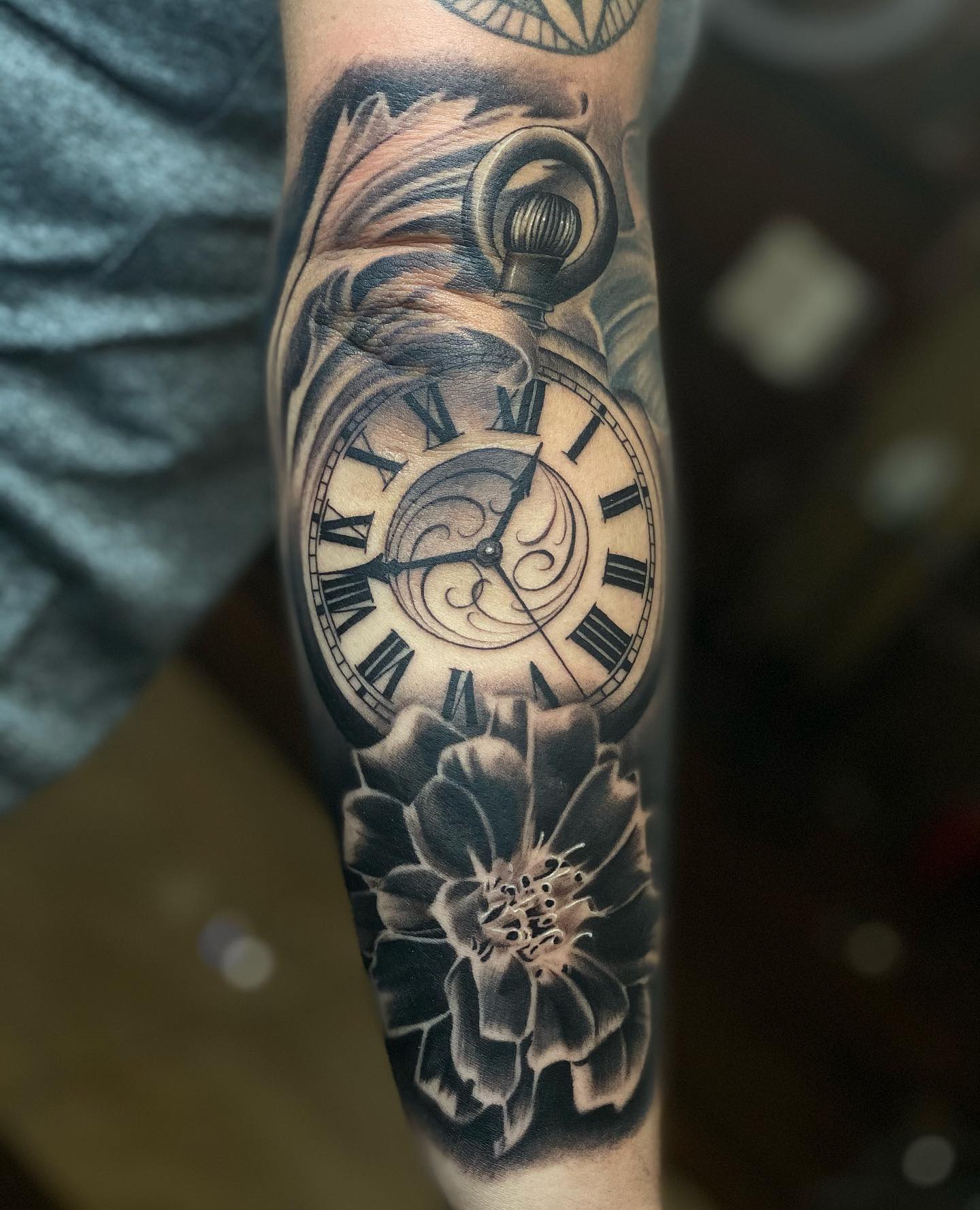 Double Birth Clock Tattoo With Birth Flowers birth clock tattoos tattoo