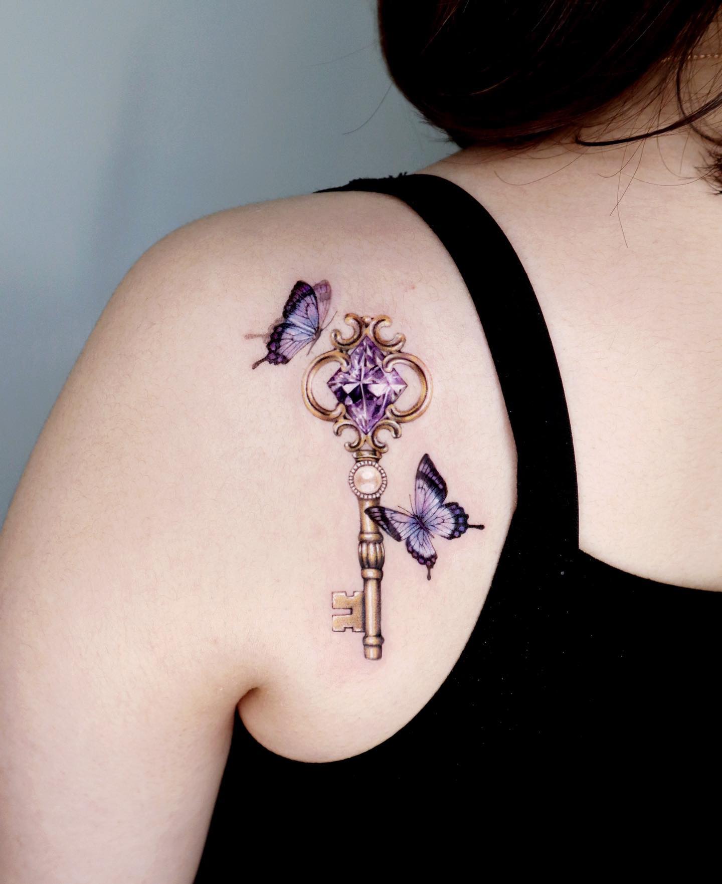 Butterfly Key Birthstone Tattoo