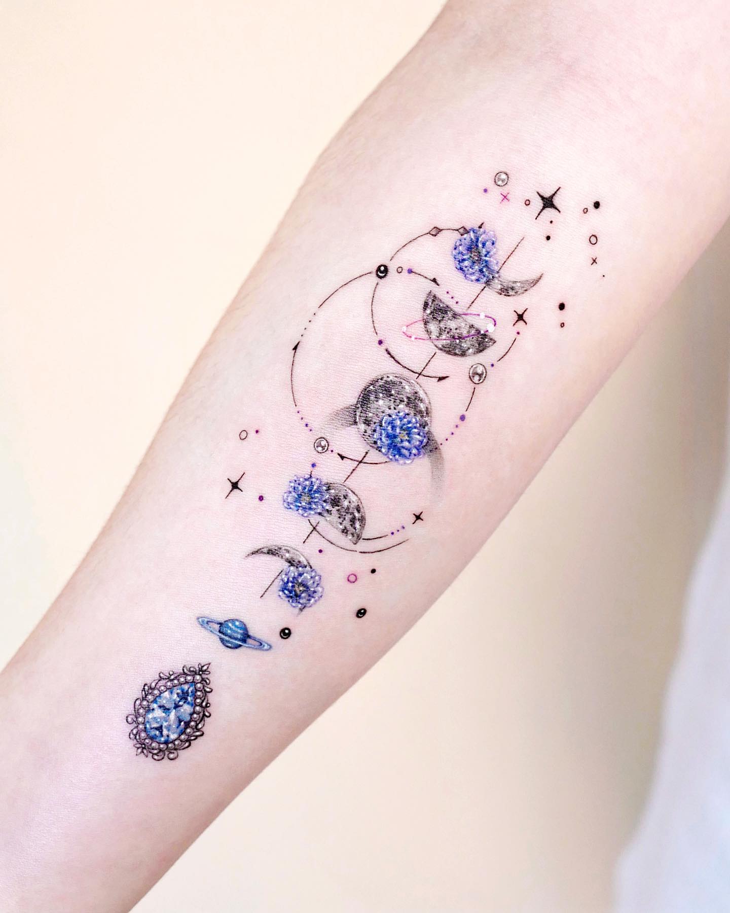 Celestial Birthstone Galaxy Tattoo