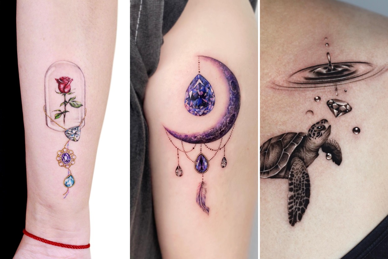 Aesthetic birthstone tattoo ideas and delicate ink ideas collage