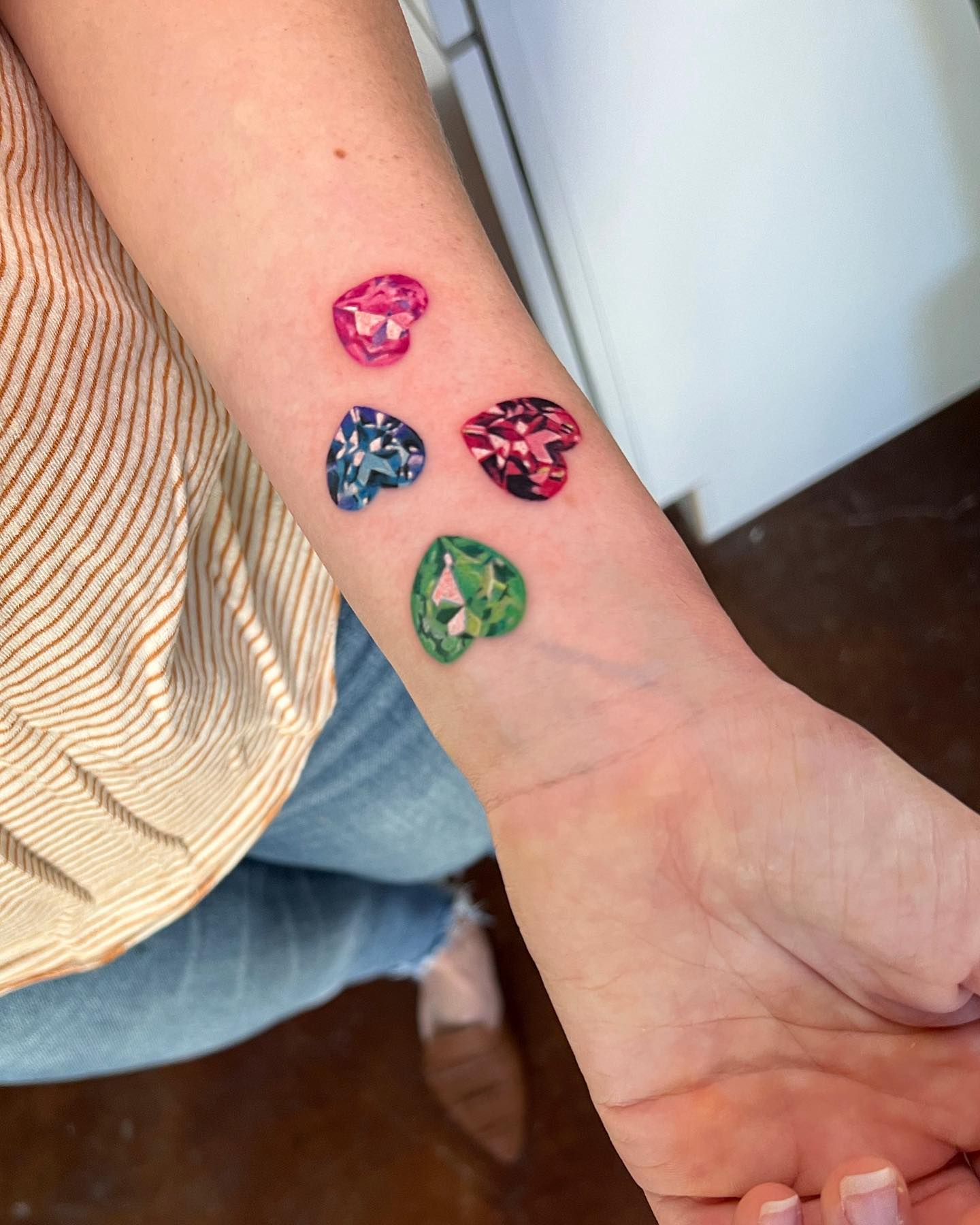 Four Heart Birthstones Tattoo