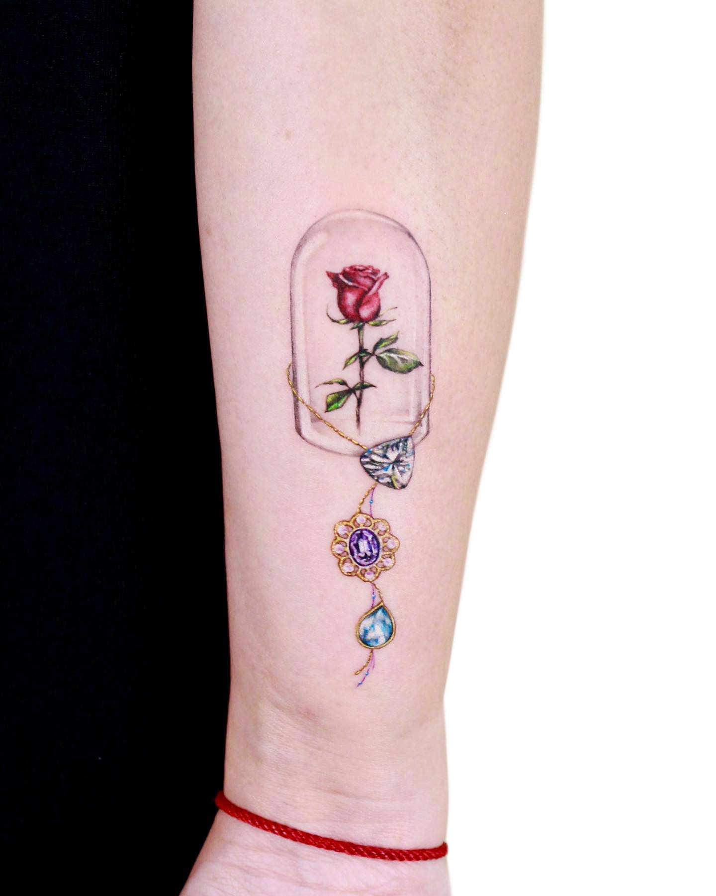 Rose Under Glass Birthstone Tattoo